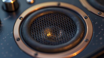 A detailed view of a voice recorder s builtin speaker