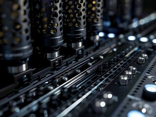 Naklejka premium A detailed view of a voice recorder s builtin speaker