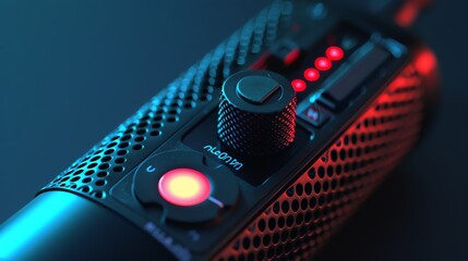 A detailed view of a voice recorder s volume control buttons