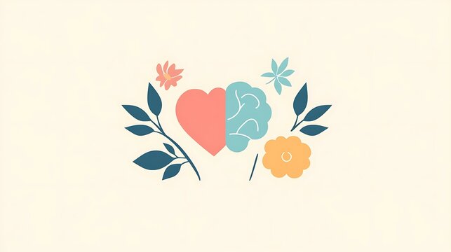 A calming, soft-hued logo representing World Mental Health Day, with a heart, brain, and mindfulness icons promoting mental health awareness
