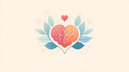 A logo designed for World Mental Health Day with soft colors, featuring a heart, brain, and mindfulness symbols for a global mental health initiative
