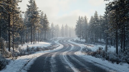 View of Forest Road in Winter, 16K Ultra Resolution