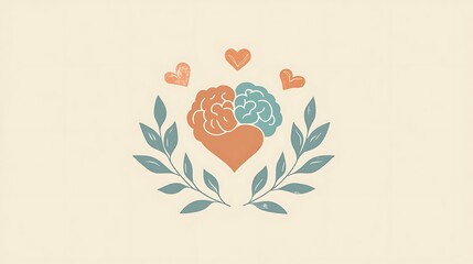A simple, calming logo for World Mental Health Day with a heart, brain, and mindfulness icons gently integrated in soft tones