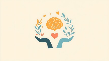 A soft and gentle logo for World Mental Health Day, focusing on mental well-being with symbols of a heart, brain, and mindfulness