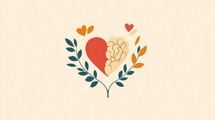 A soft and gentle logo for World Mental Health Day, focusing on mental well-being with symbols of a heart, brain, and mindfulness