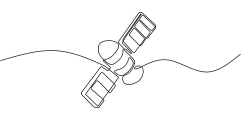 Minimalist Satellite in Space Continuous Line Drawing for Communication and Exploration © berkahlineart
