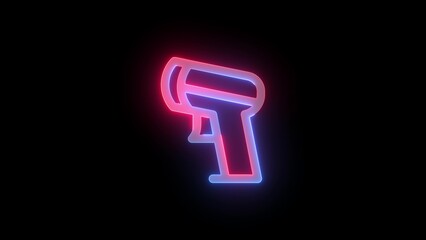 Neon barcode scanner icon blue red color glowing black background