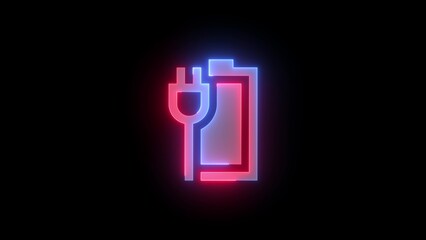 Neon Battery and Plug Icon on Black Background