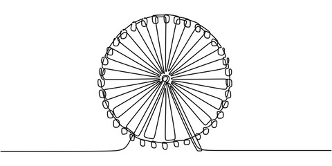 Minimalist Continuous Line Drawing of Playground Ferris Wheel Amusement Park Ride