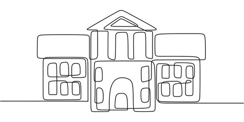 Continuous One Line Drawing of a Bank Building Simple Financial Institution Architecture Design