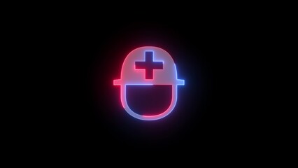 Neon Construction Helmet Icon with Cross Symbol