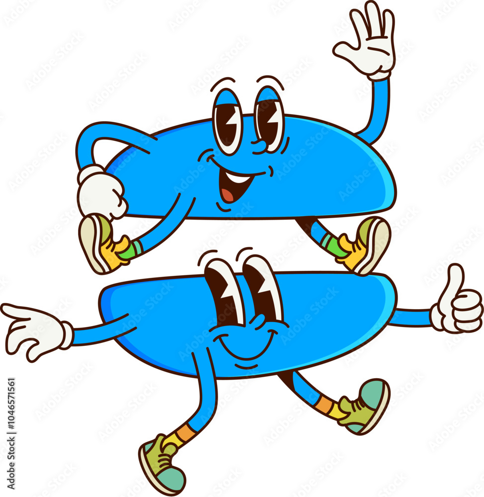 Poster math equals sign groovy character on fitness. mathematics and algebra calculation symbol comical iso