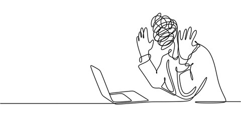 Messy Head Office Man Continuous Line Drawing Minimalist Psychology Concept Vector Illustration