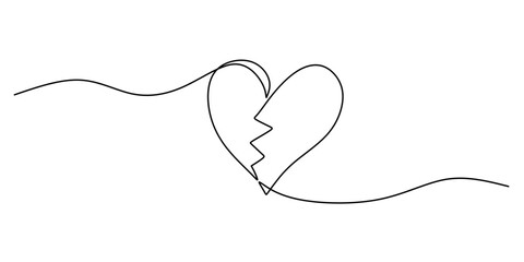 Continuous Line Drawing of Broken Heart Symbol Minimalist Love Concept Vector Illustration