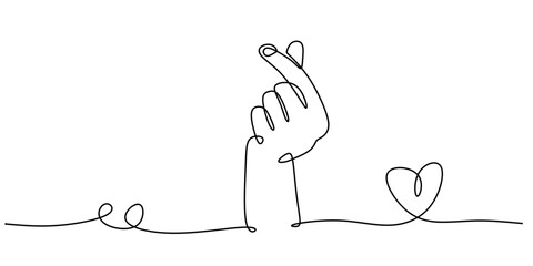 Korean Love Gesture Continuous Line Drawing Minimalist Hand Art Vector Illustration