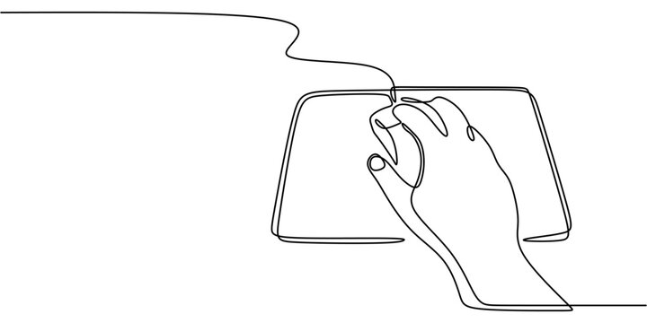 Continuous Line Drawing of Hand Holding Computer Mouse for Office Work Minimalist Design Illustration