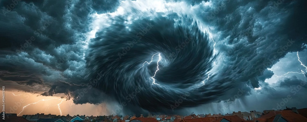 Aufkleber dramatic swirling storm clouds with lightning in a moody sky.