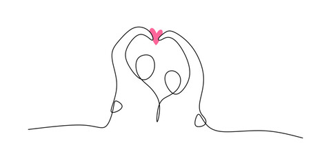Continuous Line Drawing of Two People Forming Heart Symbol Love and Relationship Art