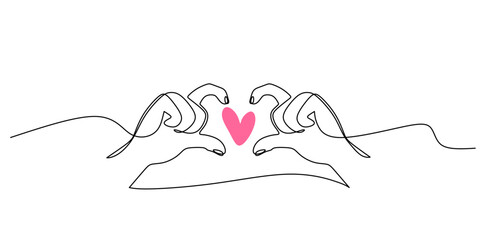 Continuous Line Drawing of Heart and Hands Symbolizing Love and Relationships Minimalist Design
