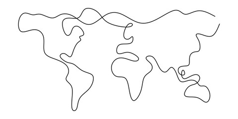 Continuous One Line World Map Drawing Minimalist Geography Concept Vector Illustration