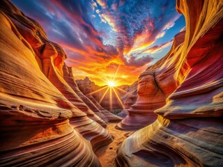 Obraz premium Captivating Abstract Canyon Landscape With Swirling Kaleidoscope Colors and Radiant Patterns