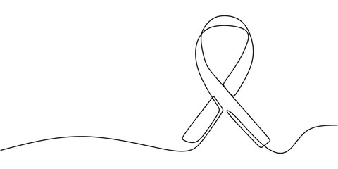 Breast Cancer Awareness Ribbon Continuous Line Drawing Minimalist Health Concept Vector Art