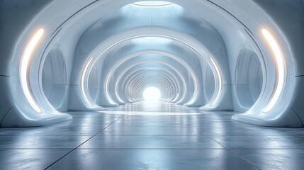 Fototapeta premium Futuristic hallway with bright lighting and smooth surfaces.