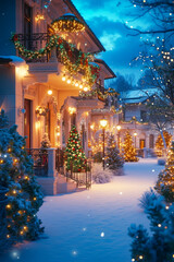 Fototapeta premium A house decorated for Christmas with lights and decorations