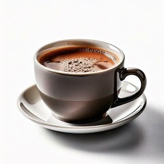 A cup of hot coco on a plain white background.