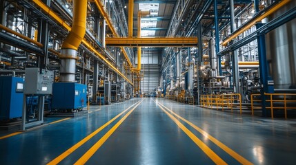 The empty grey factory space showcases an industrial atmosphere with an open layout and concrete walls, suitable for manufacturing and creative projects, evoking a sense of abandonment and opportunity