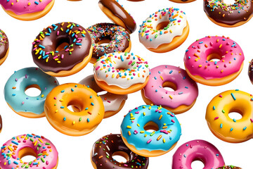 Fototapeta premium Group of colorful and delicious donuts on transparent background.