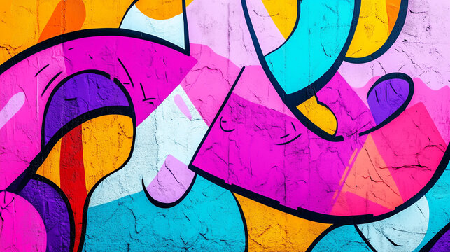 Fototapeta Bright pop art graffiti wall textured background wallpaper design. Vivid neon color palette.