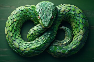  Green wooden snake, symbolizing the new year. Generative AI