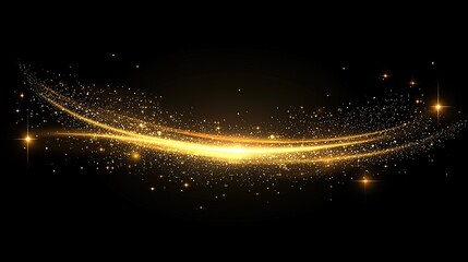 Elegant dark background adorned with glowing golden accents, featuring small gold particles scattered across a rich black canvas. This mesmerizing illustration captures a sense of luxury 