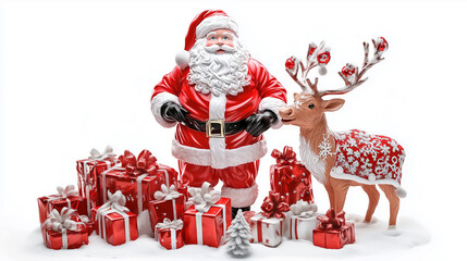 Santa Claus with christmas gifts and deer