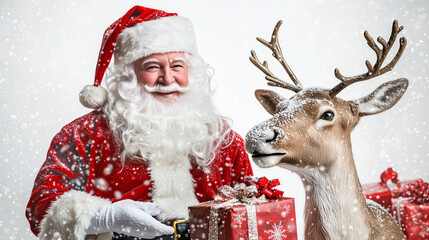 Santa Claus with christmas presents and deer