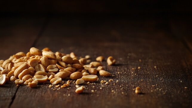 A pile of roasted peanuts in their shells scattered
