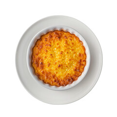 Corn Casserole on a white plate, isolated transparent background, Generative AI