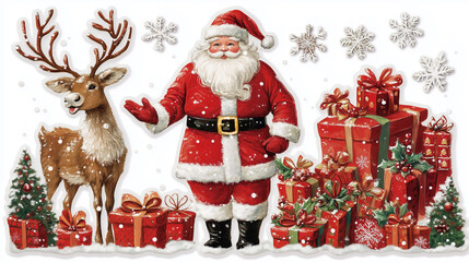 Santa Claus with gifts and deer