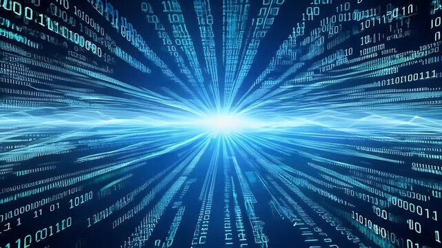 4K animation flowing blue code digital data visualizing technological concept information transformation finding cyberspace