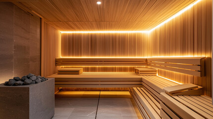 Fototapeta premium a sleek sauna with a high-quality wood finish built-in