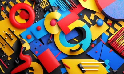 Abstract geometric shapes in bright colors.