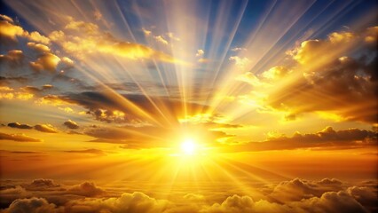 Sunrise sky with sun clouds sunbeams