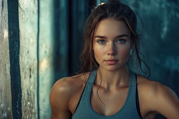 Fototapeta premium Portrait of a fit young woman posing at the crossfit gym