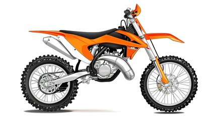 Obraz premium Dynamic dirt bike illustration on a clean white background, showcasing the powerful design, rugged wheels, and adventurous spirit of off-road biking. This illustration captures the essence of speed, 