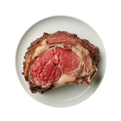 Obraz premium Prime Rib on a white plate, isolated transparent background, Generative AI