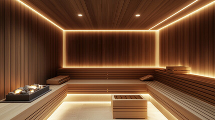 Obraz premium a sleek sauna with clean wooden interiors built-in
