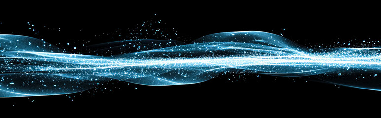 Futuristic point wave. Abstract light blue background with a dynamic wave. Artificial intelligence and big data. Information waves and global database. Abstract technological illustration.