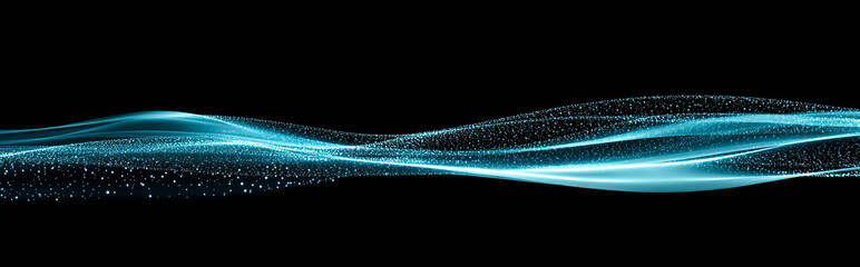 Abstract background with a dynamic turquoise blue futuristic point wave. Concept of artificial intelligence AI, big data digital technology.

