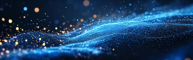 Abstract big data and cybersecurity bokeh background. Neural networks and artificial intelligence. Information waves and global database. Abstract technological illustration.